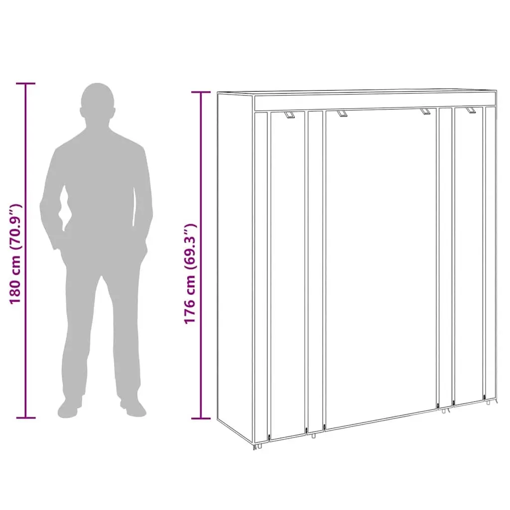 Portable Wardrobe Cabinet Storage Closet for Bedrooms and Kids Rooms Brown Fabric 45 x 150 x 176 cm