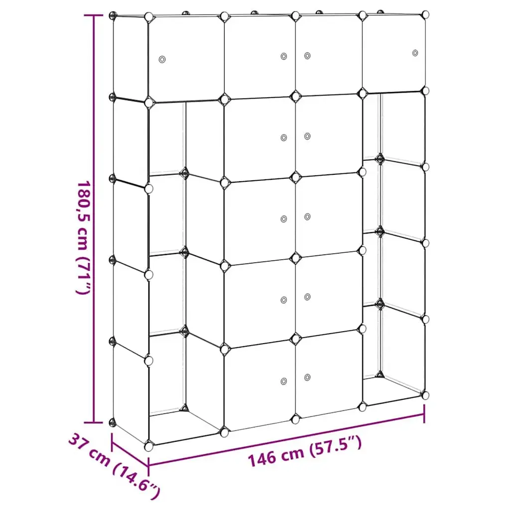 Modular Cabinet Storage Cupboard 14 Compartments Black for Wardrobe Organiser