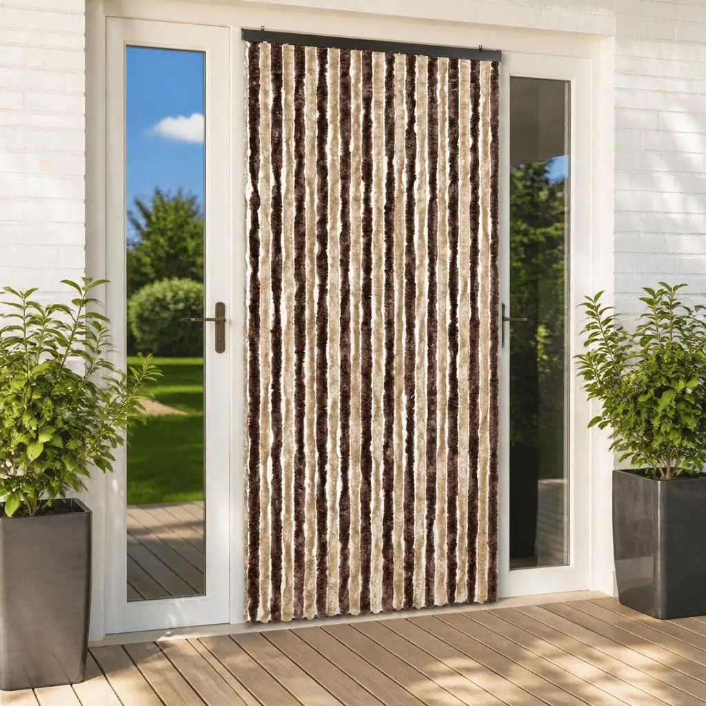 Insect Curtain for Door 100x220 cm Chenille Beige Light Brown Fly Mosquito Screen