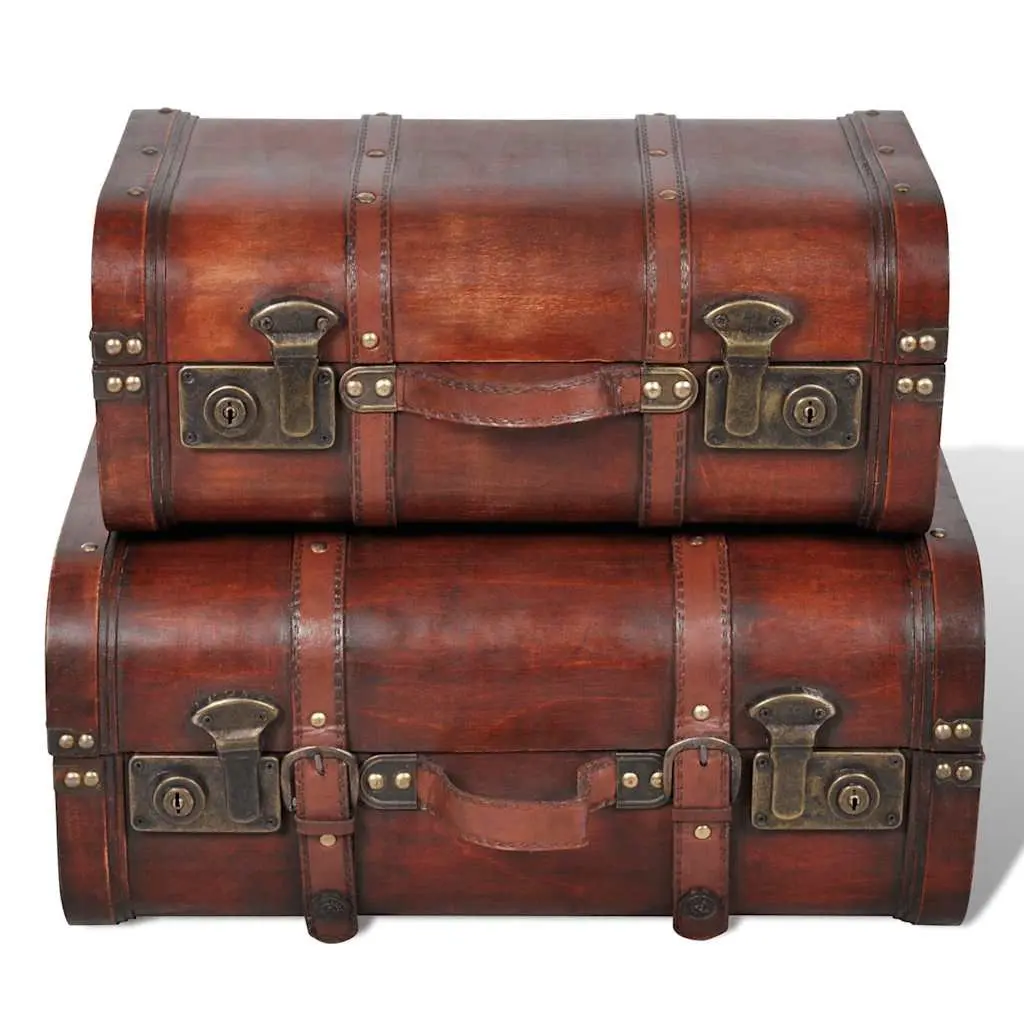 Wooden Storage Chests for Bedroom Living Room Hallway Vintage Brown 2 Piece