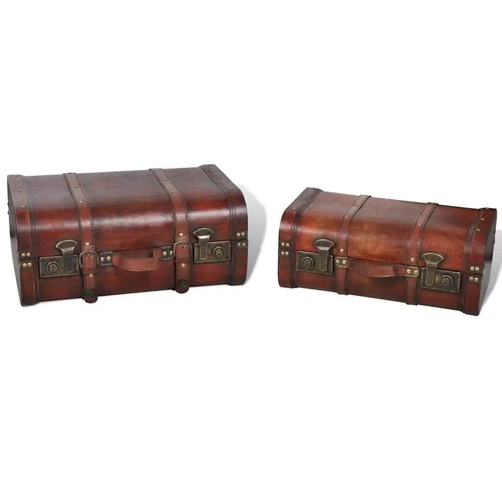 Wooden Storage Chests for Bedroom Living Room Hallway Vintage Brown 2 Piece