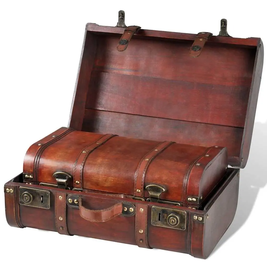 Wooden Storage Chests for Bedroom Living Room Hallway Vintage Brown 2 Piece