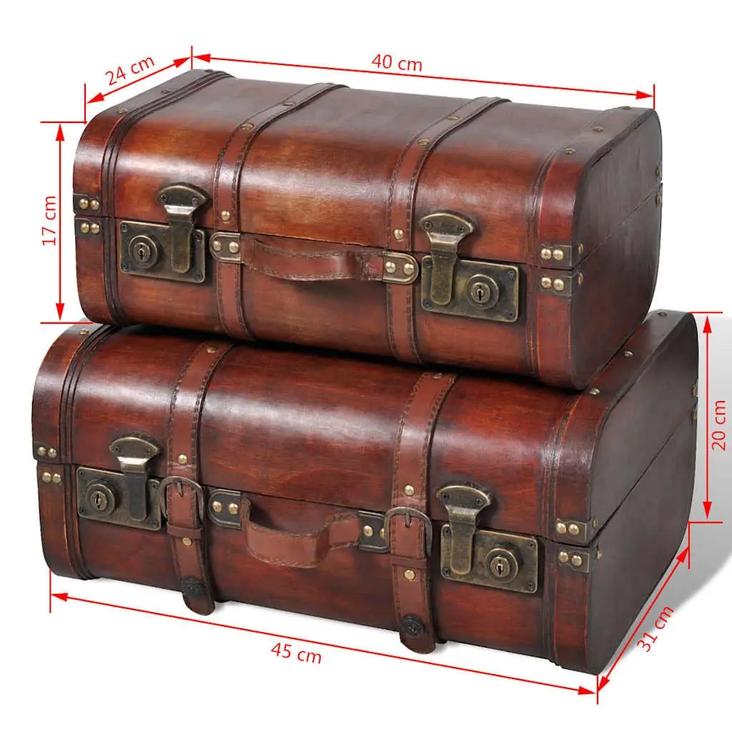 Wooden Storage Chests for Bedroom Living Room Hallway Vintage Brown 2 Piece