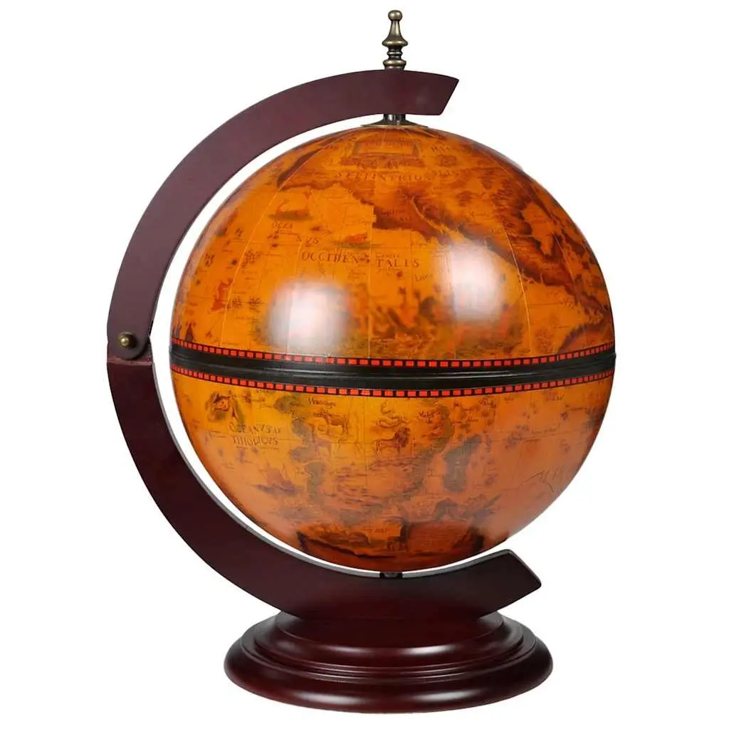 Tabletop Globe Bar Wine Stand Brown Rotating Storage Cabinet Home Decor