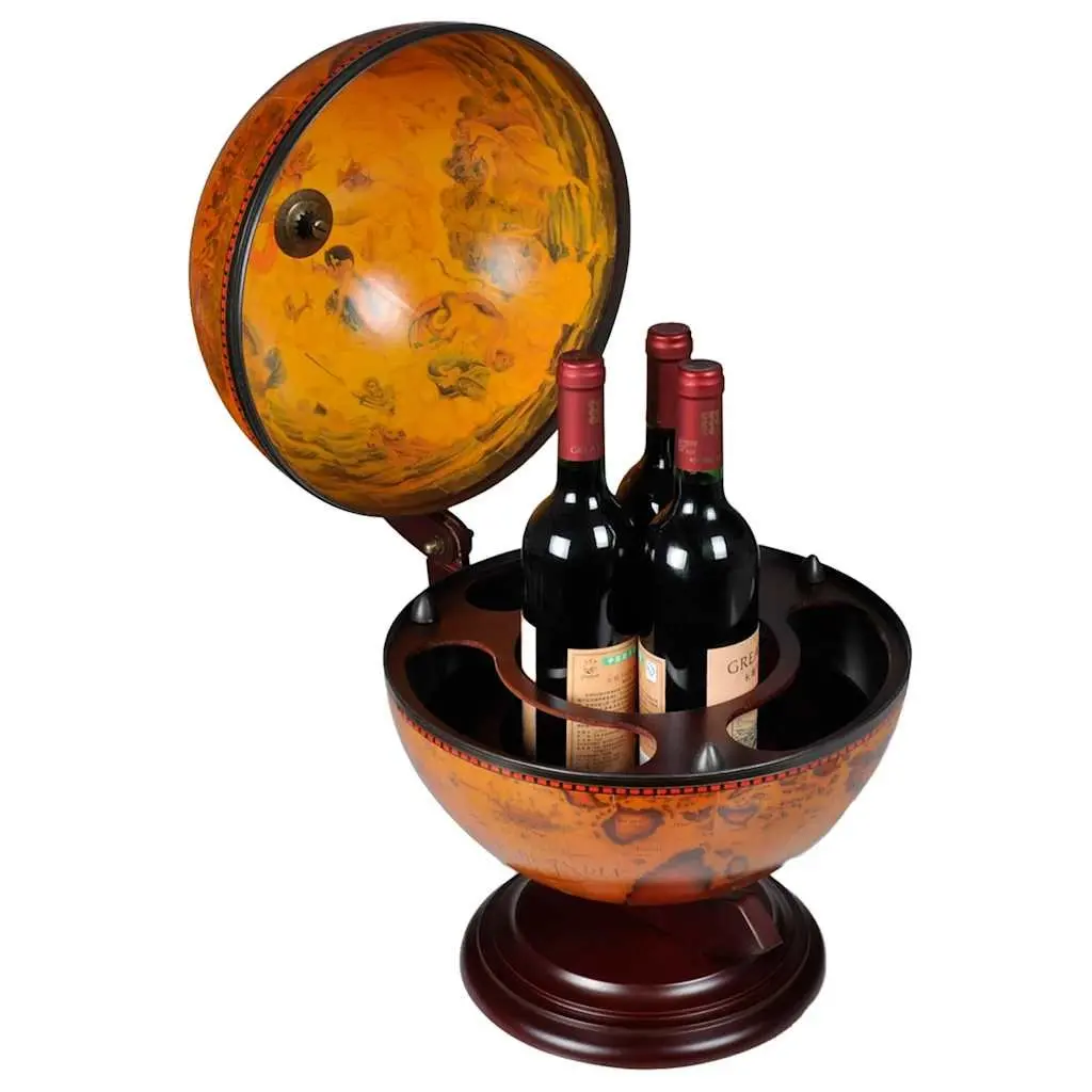 Tabletop Globe Bar Wine Stand Brown Rotating Storage Cabinet Home Decor