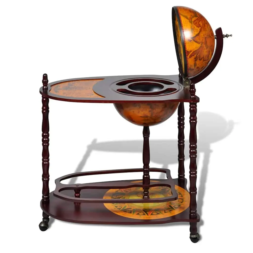 Globe Bar Cabinet Freestanding for Home and Office Brown Wooden Storage Display