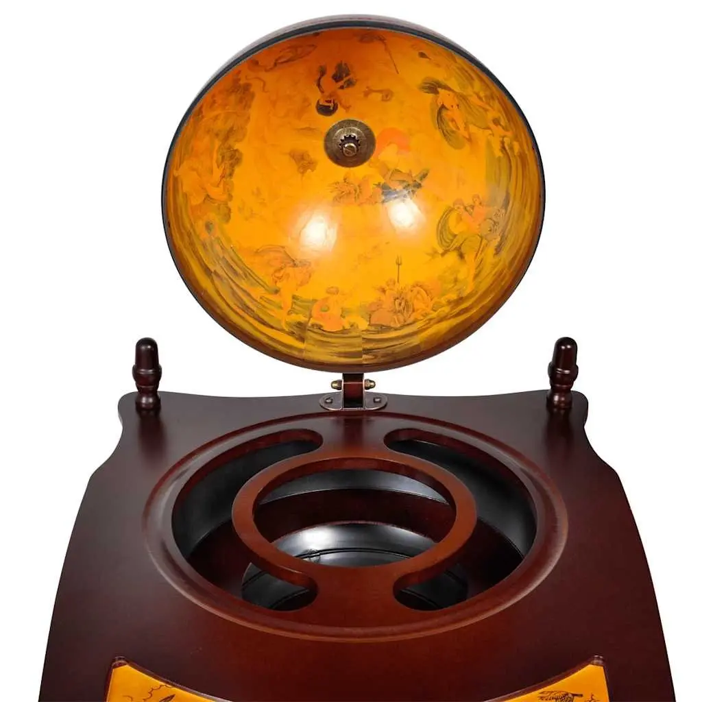 Globe Bar Cabinet Freestanding for Home and Office Brown Wooden Storage Display