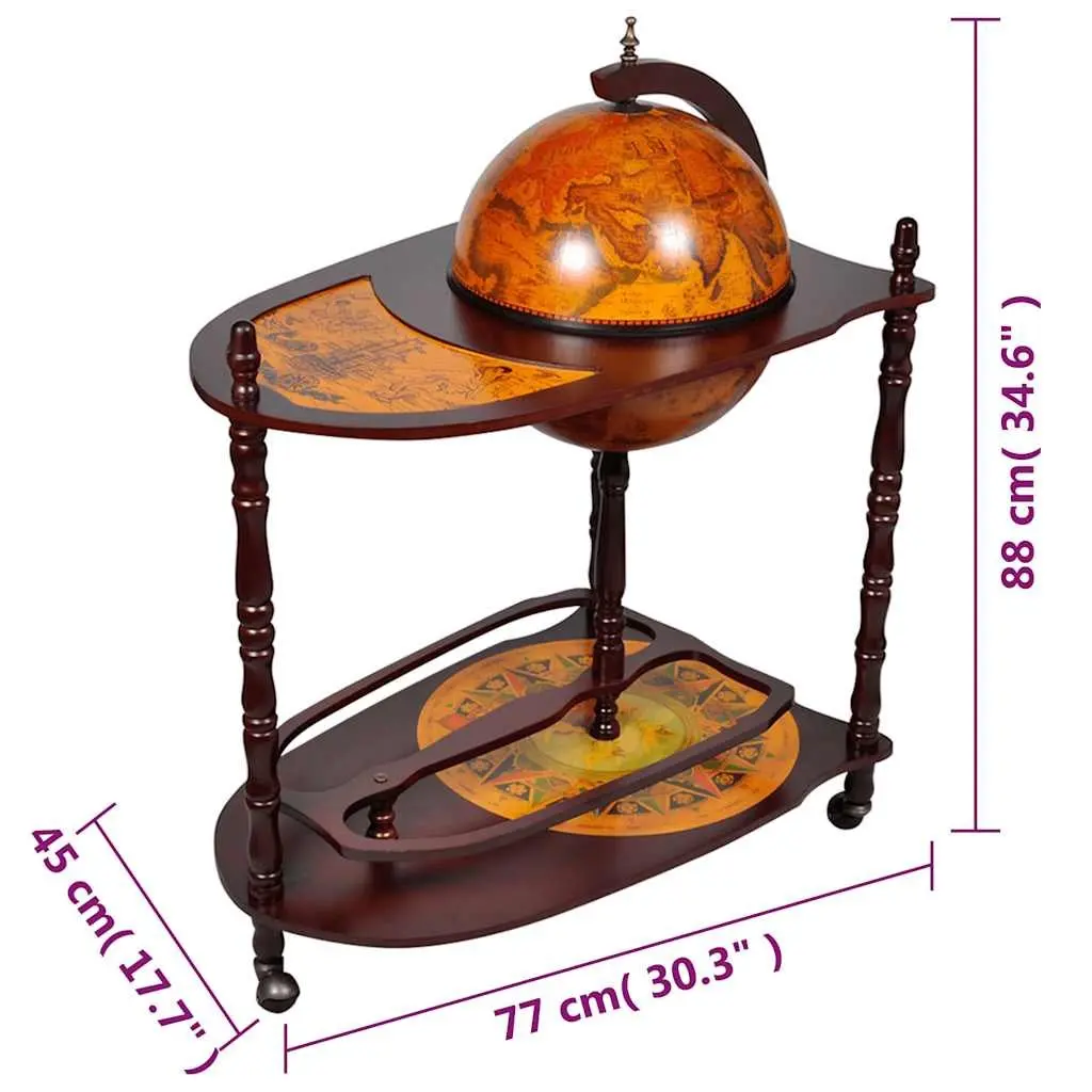 Globe Bar Cabinet Freestanding for Home and Office Brown Wooden Storage Display