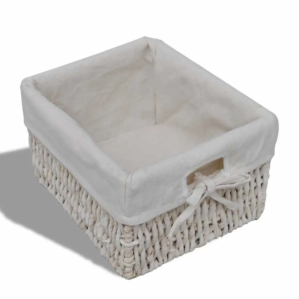 White Wooden Storage Cabinet with 3 Weaving Baskets Country Style Storage Unit