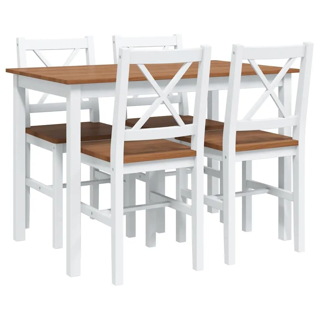 5 Piece Solid Wood Dining Set in Brown and White
