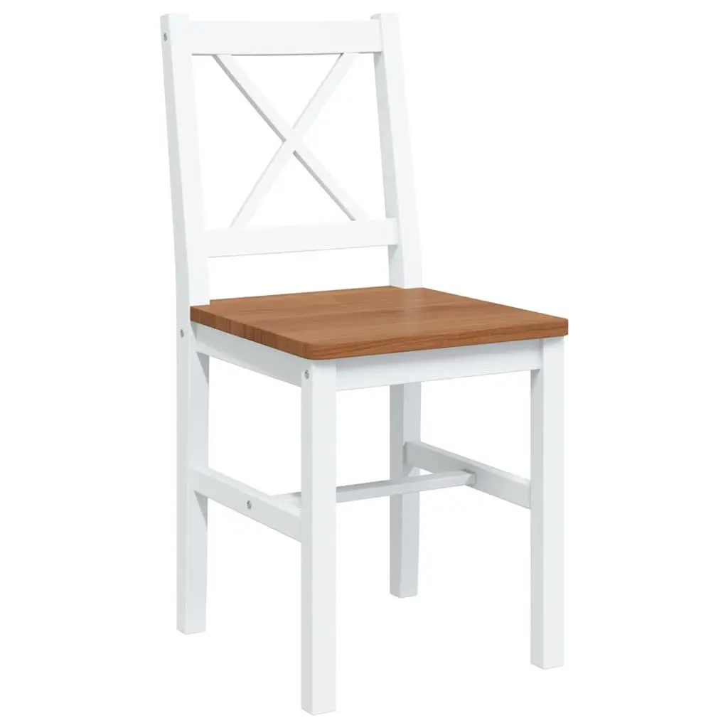 5 Piece Solid Wood Dining Set in Brown and White
