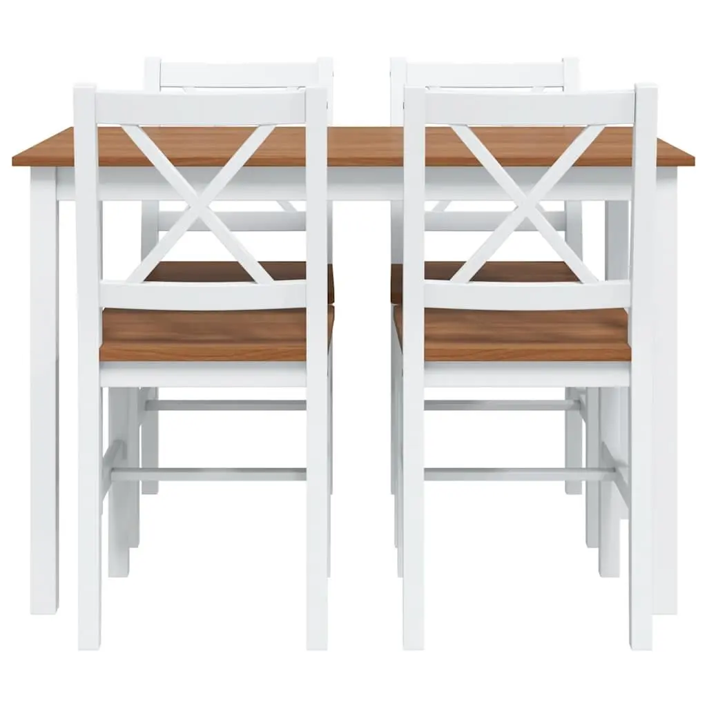 5 Piece Solid Wood Dining Set in Brown and White