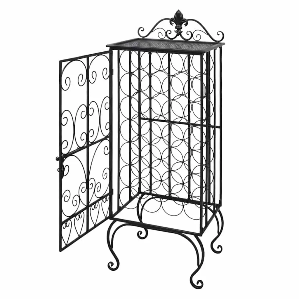 Floor Standing Wine Rack for 28 Bottles Black Metal Storage Cabinet Display