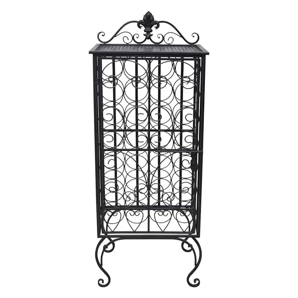 Floor Standing Wine Rack for 28 Bottles Black Metal Storage Cabinet Display