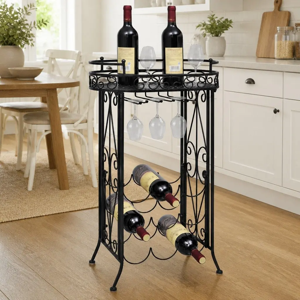 Wine Rack for Kitchen Dining Bar Floor Standing Black 9 Bottles