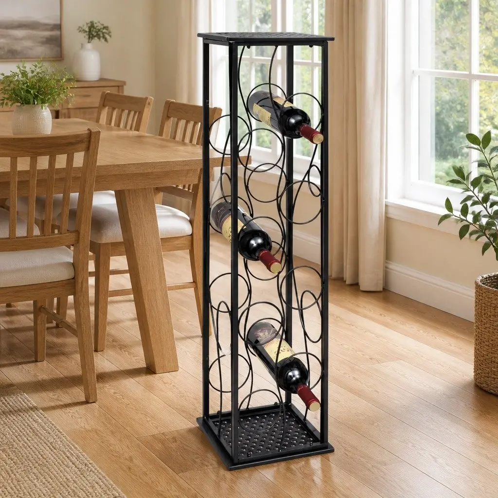 Floor Standing 8-Bottle Black Wine Rack