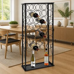 Floor Standing Wine Rack with 28 Bottle Capacity in Black Metal
