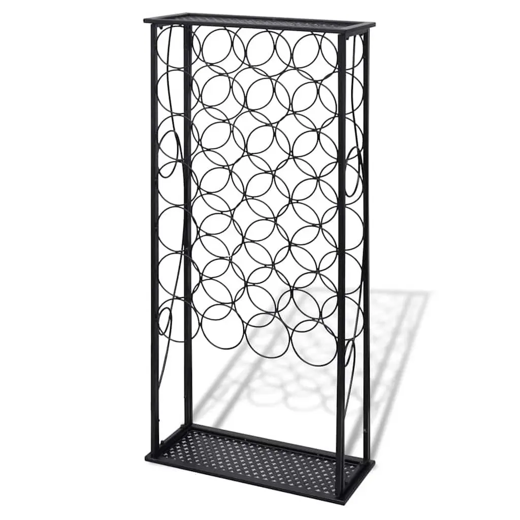 Wine Rack Floor Standing 28 Bottle Storage Black Metal Display Stand Holder