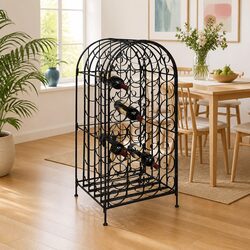 Wine Rack Floor Standing 35 Bottle Storage Cabinet Black Metal Holder Display