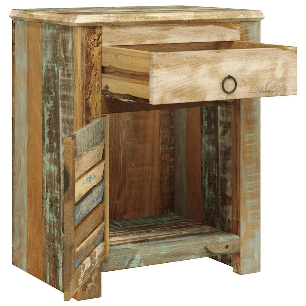 Reclaimed Wood End Table for Bedroom with Drawer and Door Storage