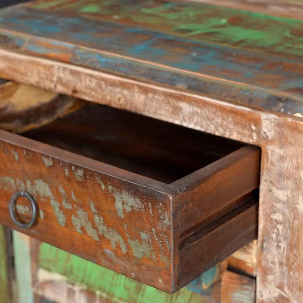 Reclaimed Wood End Table for Bedroom with Drawer and Door Storage
