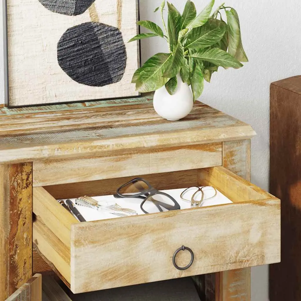 Reclaimed Wood End Table for Bedroom with Drawer and Door Storage