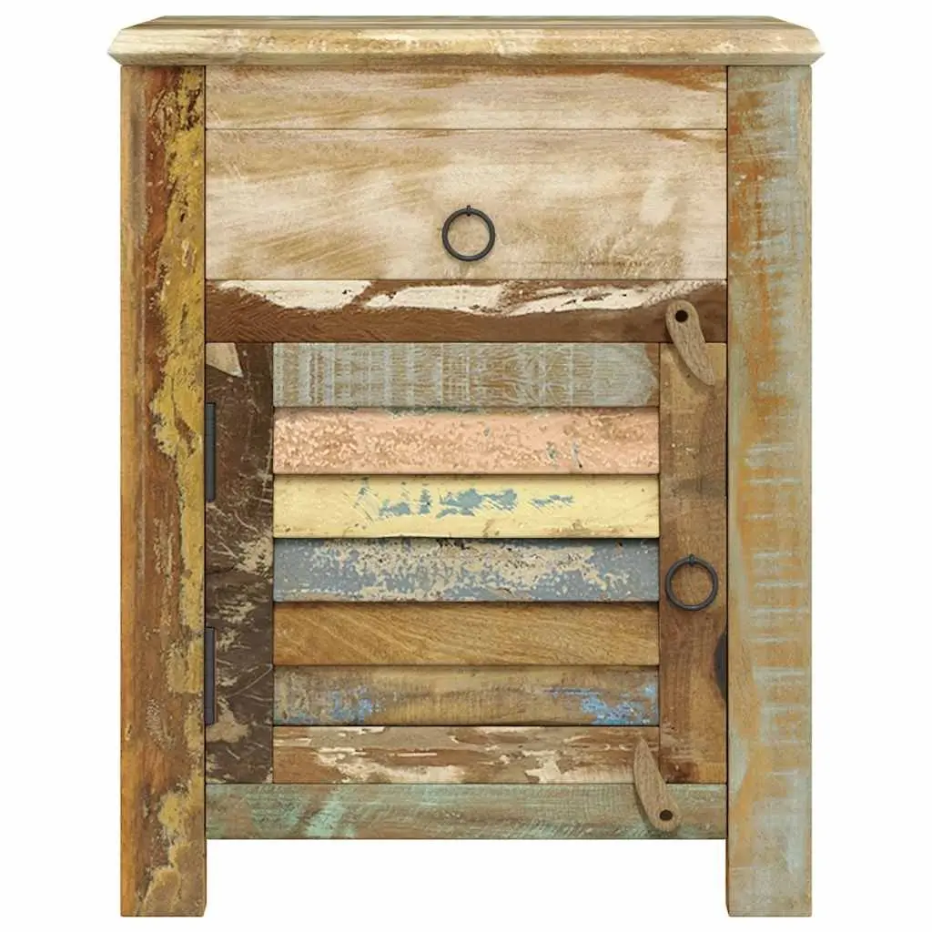 Reclaimed Wood End Table for Bedroom with Drawer and Door Storage