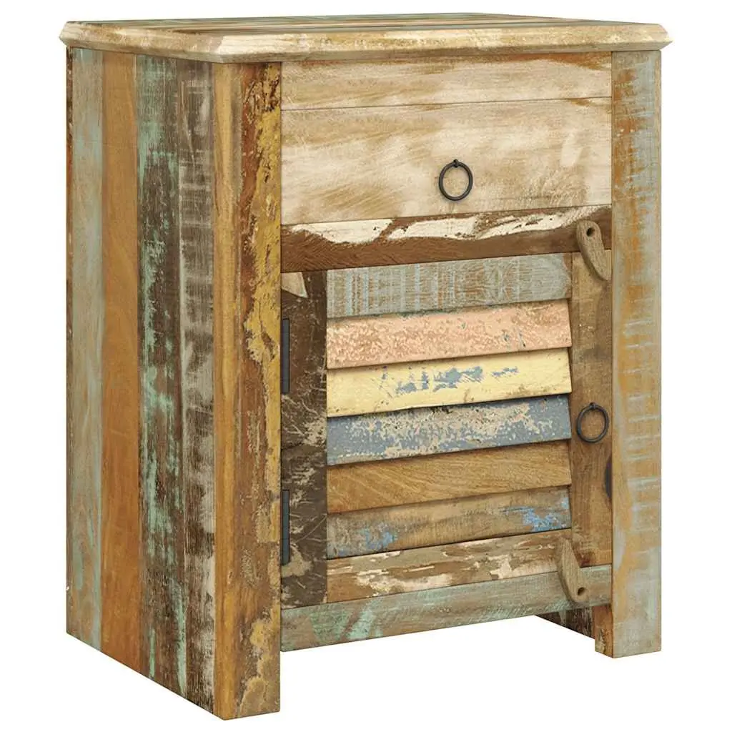 Reclaimed Wood End Table for Bedroom with Drawer and Door Storage