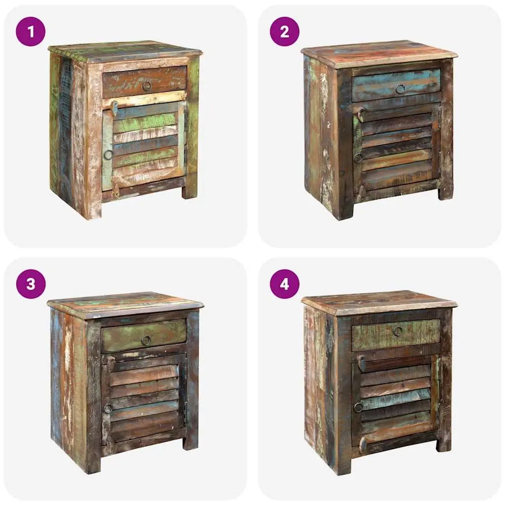 Reclaimed Wood End Table for Bedroom with Drawer and Door Storage