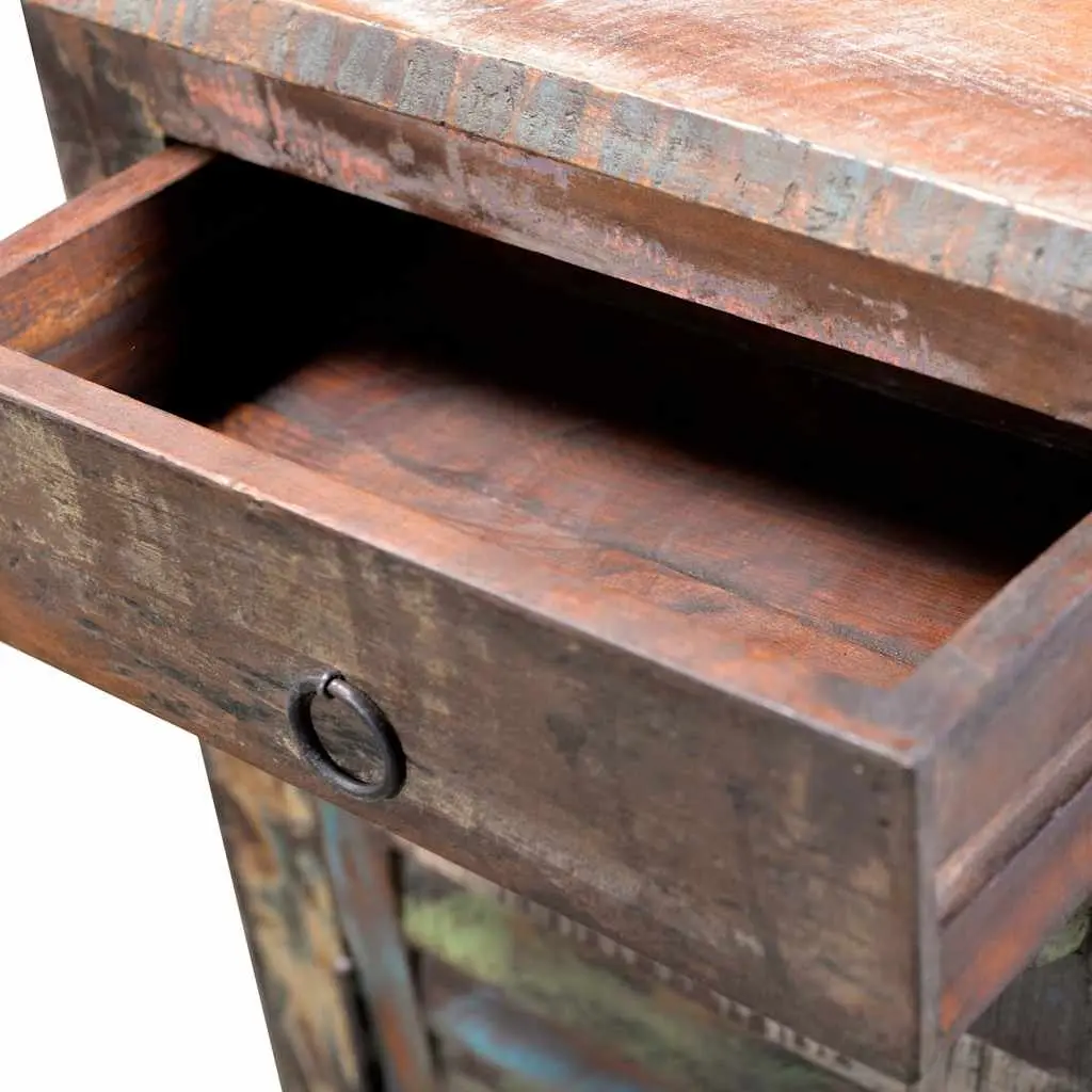 Reclaimed Wood End Table for Bedroom with Drawer and Door Storage