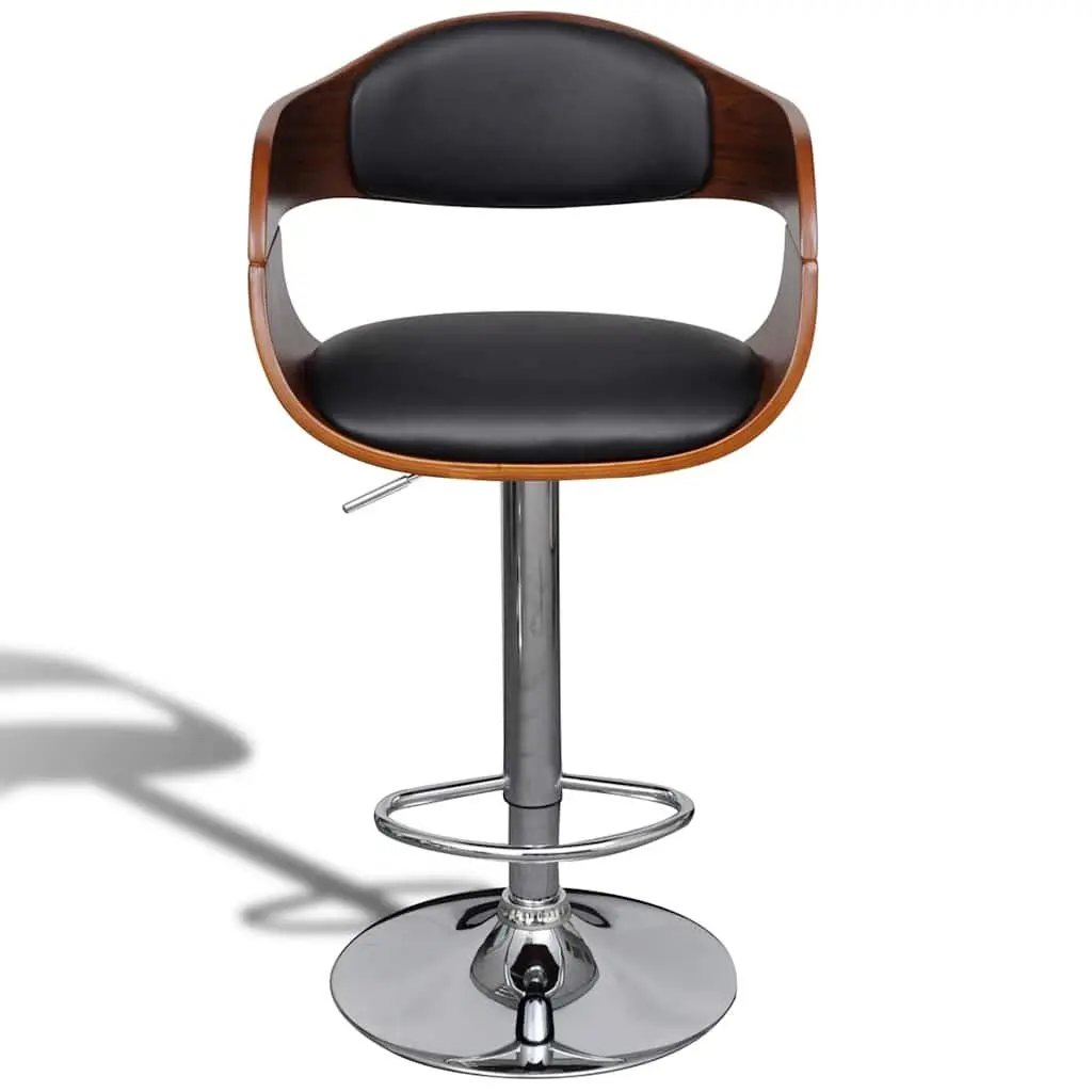 Bar Stool Bent Wood Frame Faux Leather Padded Seat Gas Lift Height Adjustable