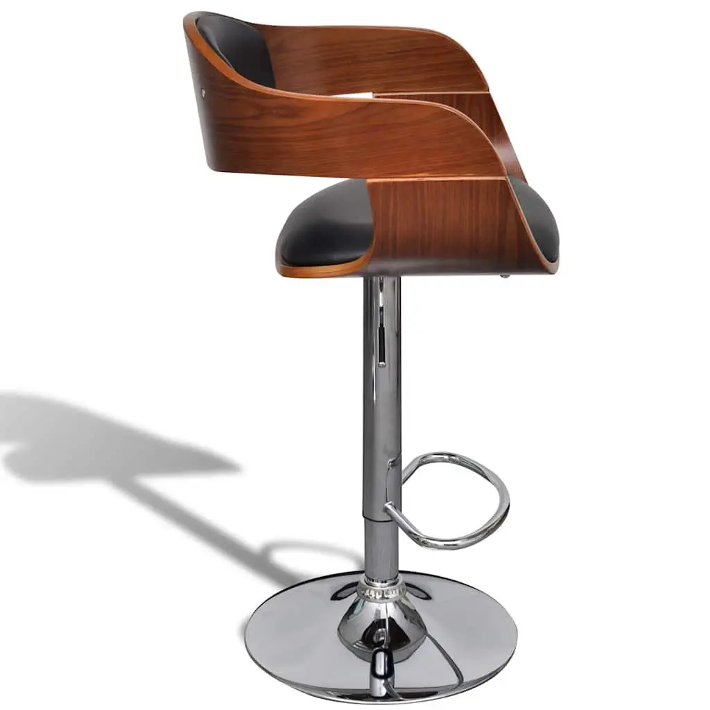 Bar Stool Bent Wood Frame Faux Leather Padded Seat Gas Lift Height Adjustable