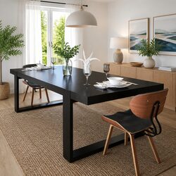 2 Dining Chairs with Bent Wood Frame and Faux Leather, Black