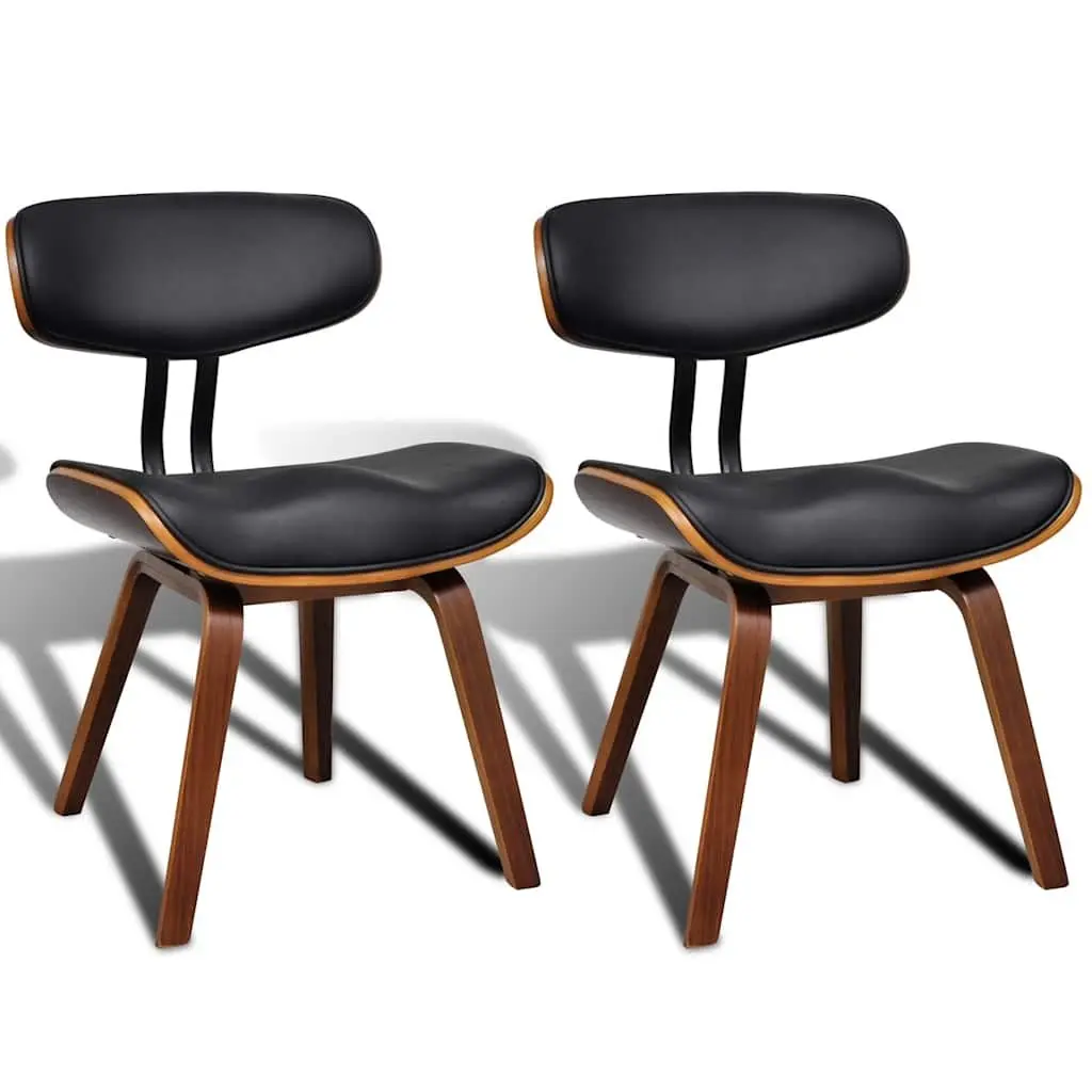 Dining Chairs Kitchen Set 2 pcs Bent Wood Frame Faux Leather Black