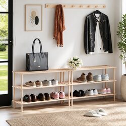 3-Tier Wooden Shoe Rack Storage Set of 2 - Beige