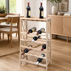 Wine Rack for 25 Bottles Solid Fir Wood Display Storage Holder Brown