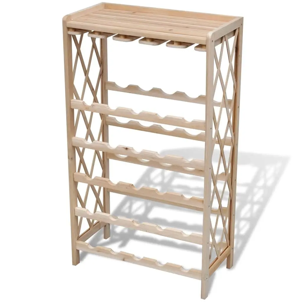 Wine Rack for 25 Bottles Solid Fir Wood Display Storage Holder Brown