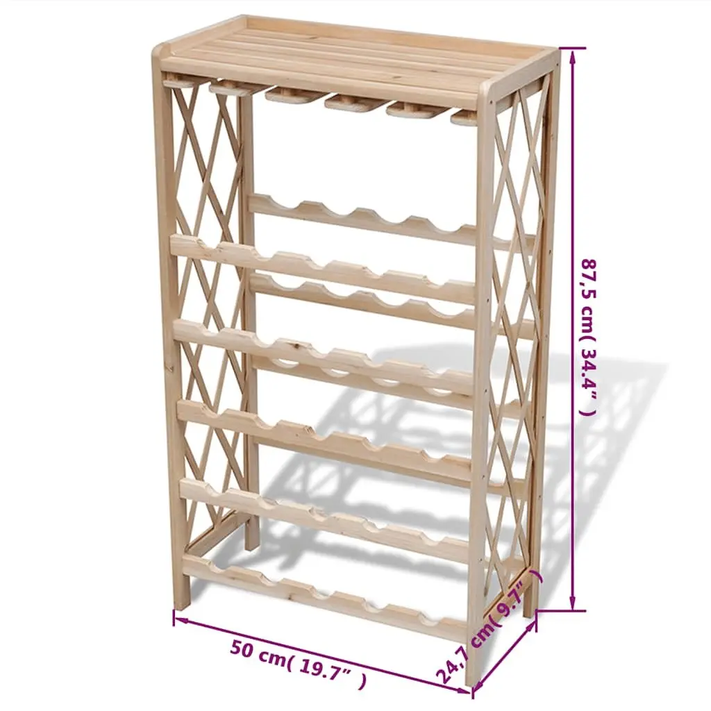 Wine Rack for 25 Bottles Solid Fir Wood Display Storage Holder Brown