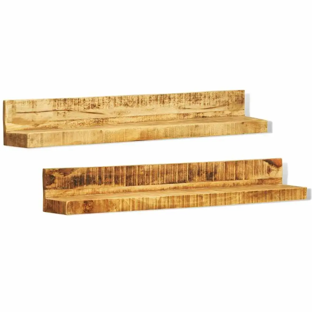 Solid Wood Wall Mounted Display Shelf Brown Set of 2 Kitchen Living Room Bedroom