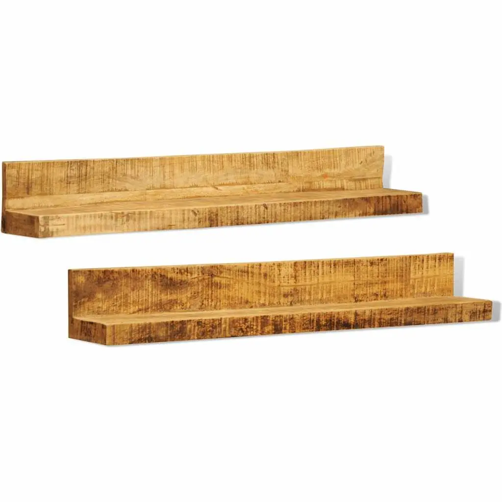 Solid Wood Wall Mounted Display Shelf Brown Set of 2 Kitchen Living Room Bedroom