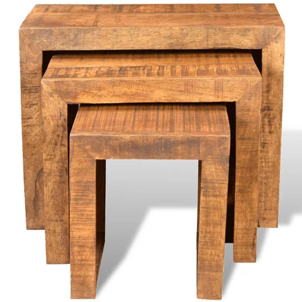 Nesting Table Set for Home Use 3 Pieces Brown Wooden Stackable Side End Coffee Tables