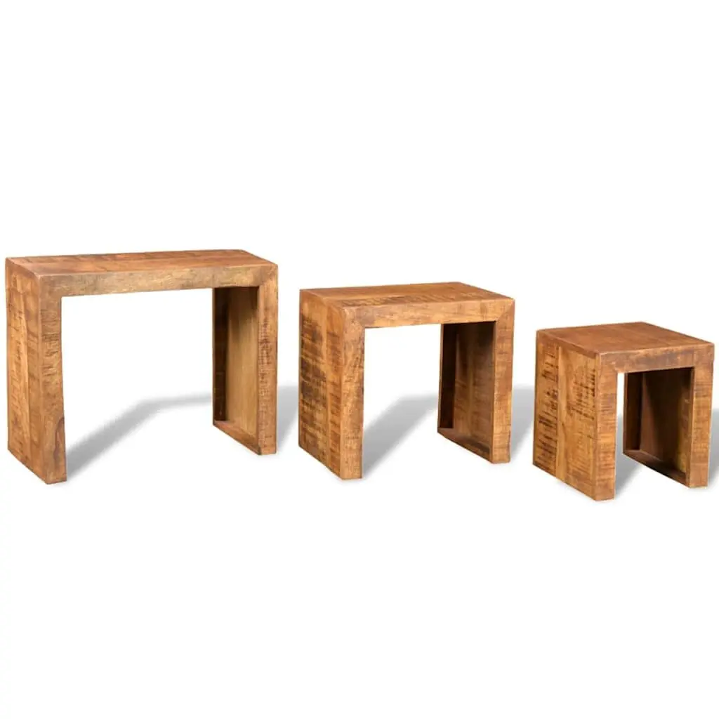 Nesting Table Set for Home Use 3 Pieces Brown Wooden Stackable Side End Coffee Tables