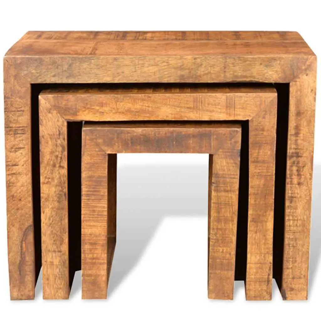 Nesting Table Set for Home Use 3 Pieces Brown Wooden Stackable Side End Coffee Tables