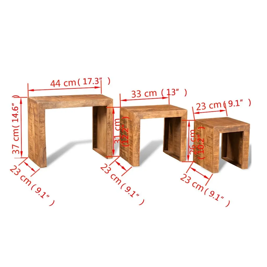 Nesting Table Set for Home Use 3 Pieces Brown Wooden Stackable Side End Coffee Tables