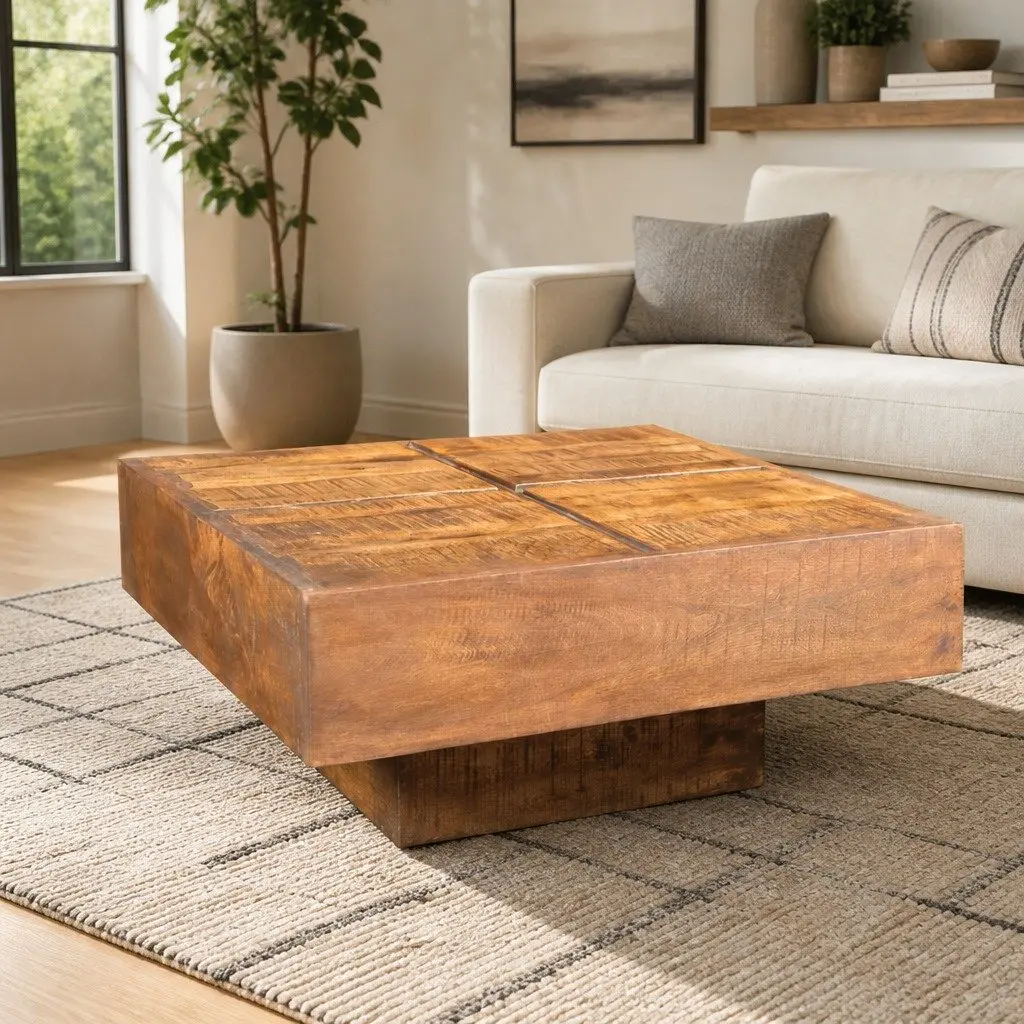 Brown Square Coffee Table Made from Solid Mango Wood