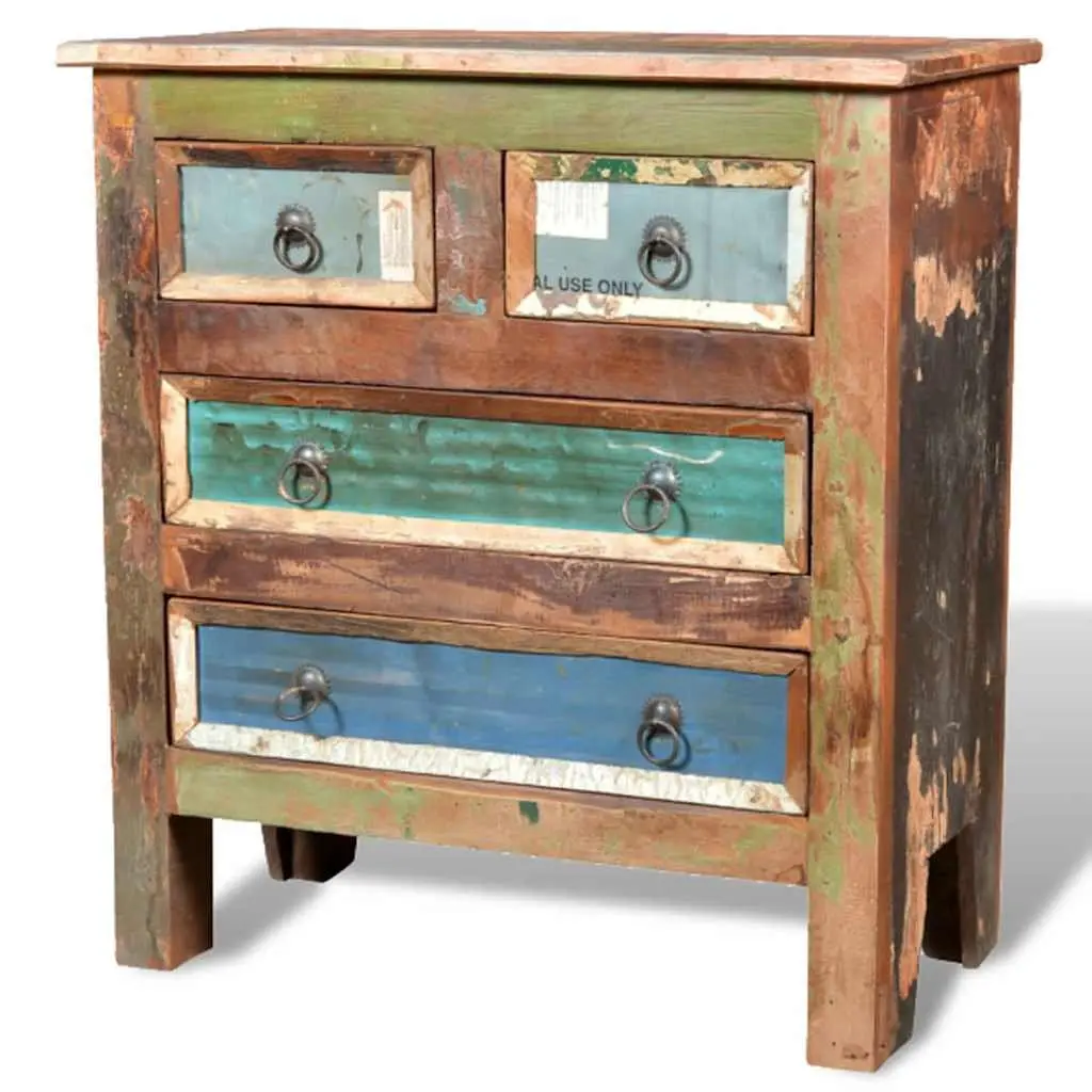 Reclaimed Wood Chest of Drawers Cabinet Storage 4 Drawer Brown Bedroom Furniture