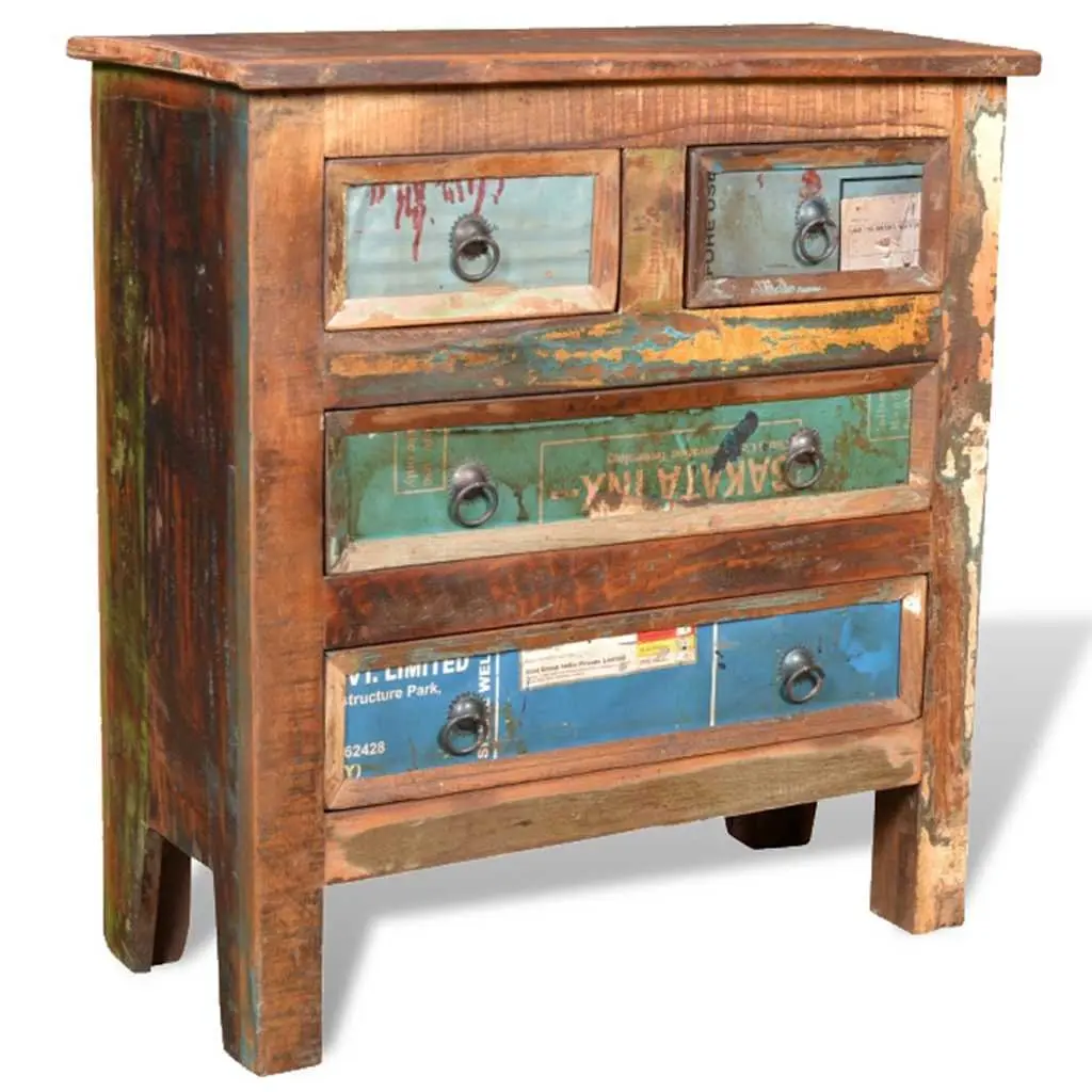 Reclaimed Wood Chest of Drawers Cabinet Storage 4 Drawer Brown Bedroom Furniture
