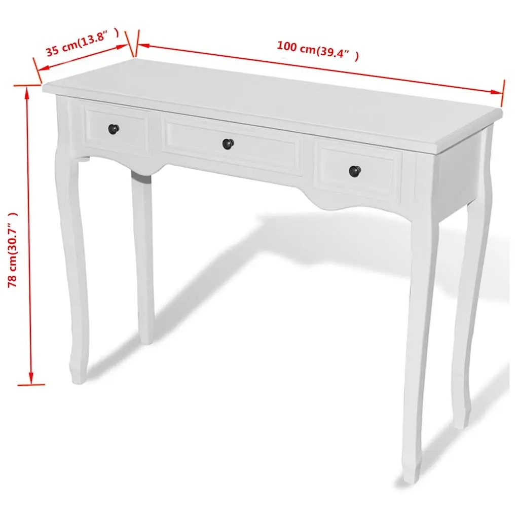 White Console Dressing Table with Three Drawers