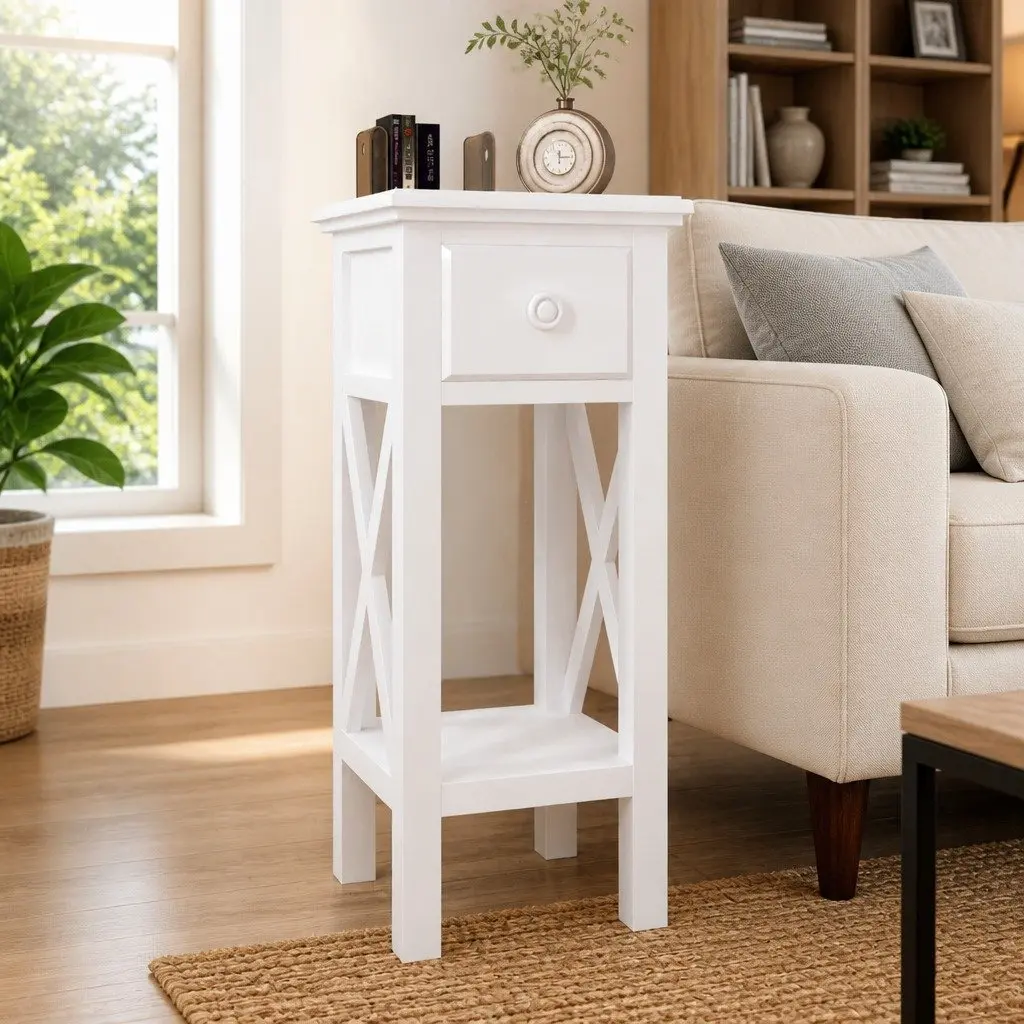 White Side Table with Drawer