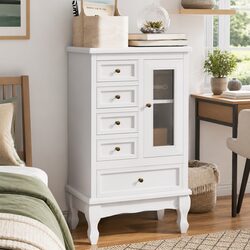 5 Drawer Cabinet in White with Antique Design